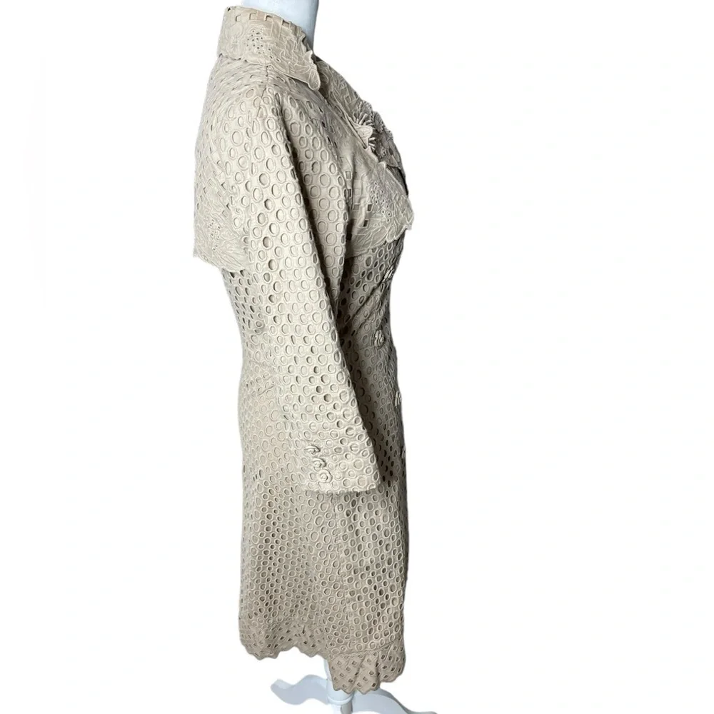 Bryan Lars Paris Lace Trench Coat | Embroidered Floral Eyelet | Size 2